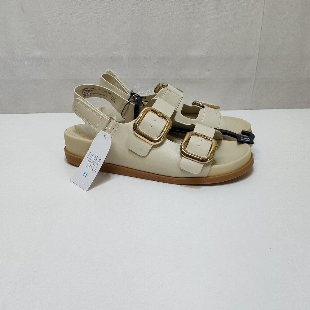 Time And Tru Dad Buckle Slingback Sandal Size 11 Bone Color Adjustable Strap NWT